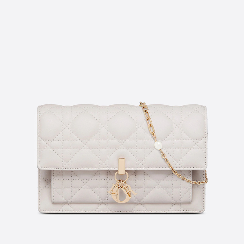 Lady Dior Chain Pouch Cannage Lambskin White