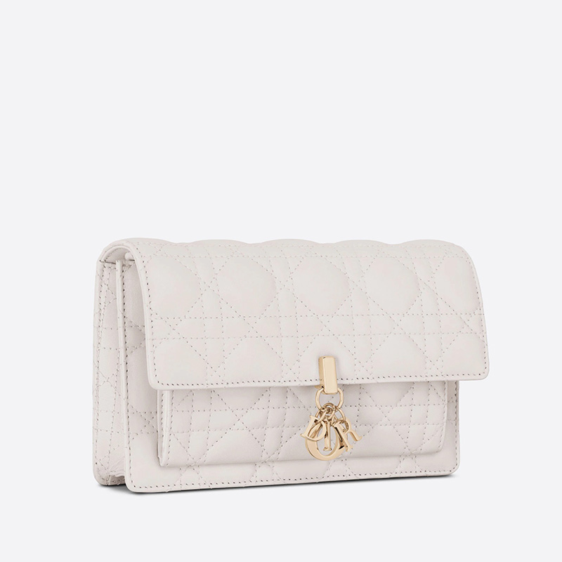 Lady Dior Chain Pouch Cannage Lambskin White