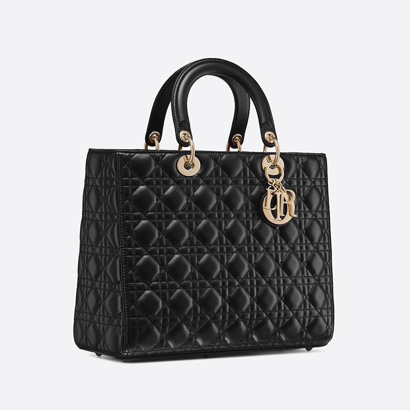 Large Lady Dior Bag Cannage Lambskin Black/Gold