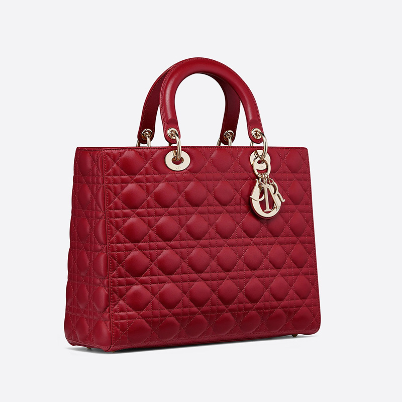 Large Lady Dior Bag Cannage Lambskin Red/Gold