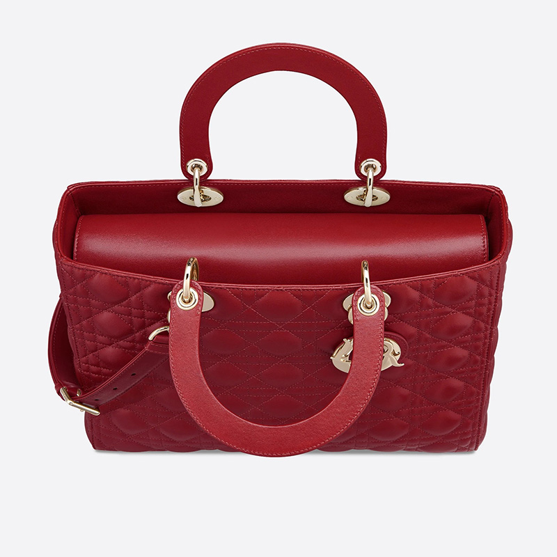 Large Lady Dior Bag Cannage Lambskin Red/Gold