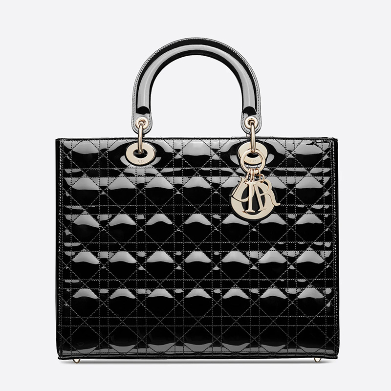 Large Lady Dior Bag Patent Cannage Calfskin Black/Gold