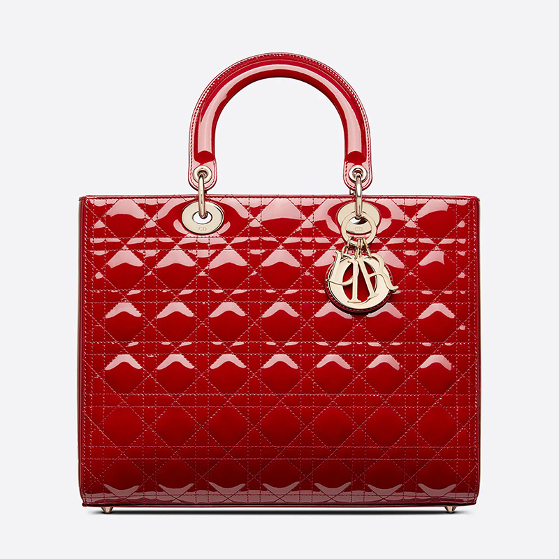 Large Lady Dior Bag Patent Cannage Calfskin Red/Gold