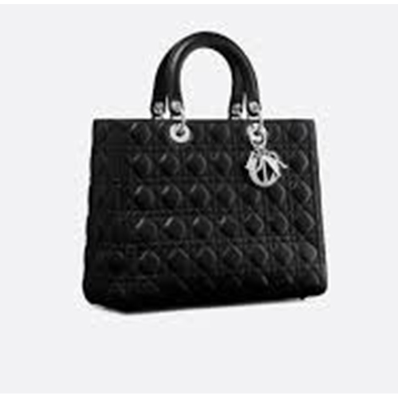 Large Lady Dior Bag Cannage Lambskin Black/Silver