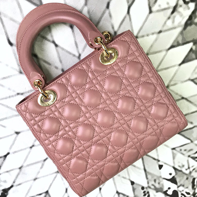 Medium Lady Dior Bag Cannage Lambskin Nude/Gold