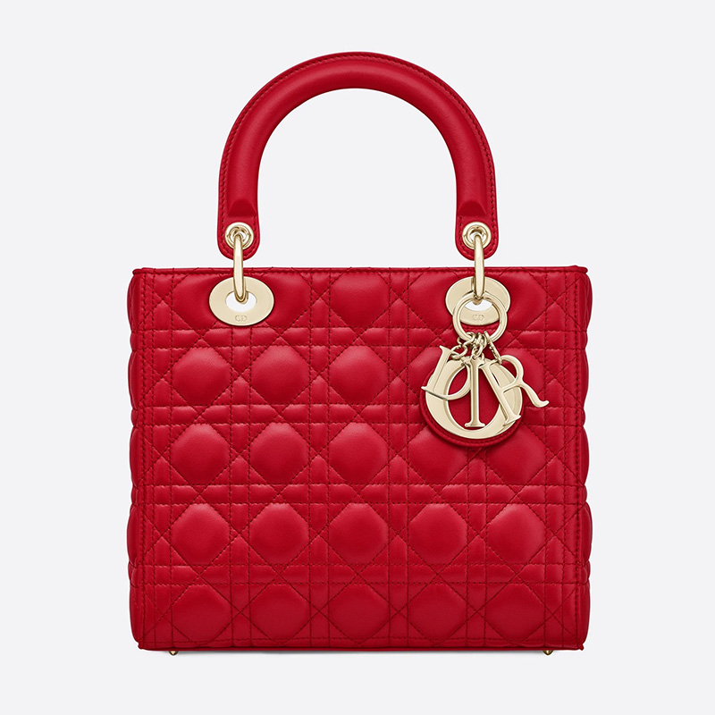Medium Lady Dior Bag Cannage Lambskin Red/Gold