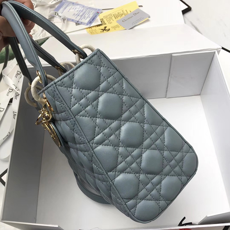 Medium Lady Dior Bag Cannage Lambskin Sky Blue/Gold