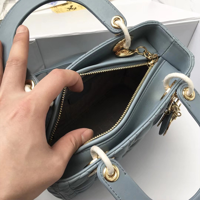 Medium Lady Dior Bag Cannage Lambskin Sky Blue/Gold