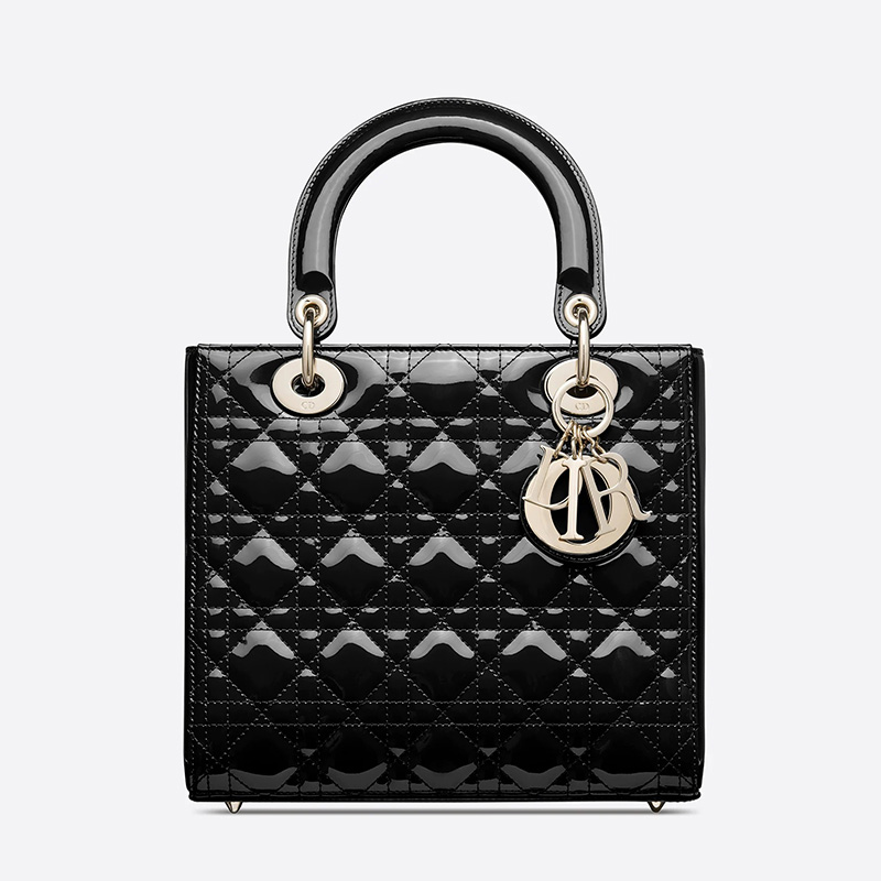 Medium Lady Dior Bag Patent Cannage Calfskin Black/Gold