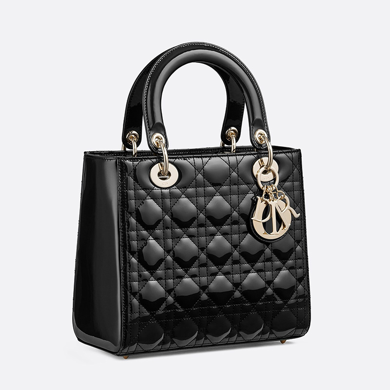 Medium Lady Dior Bag Patent Cannage Calfskin Black/Gold