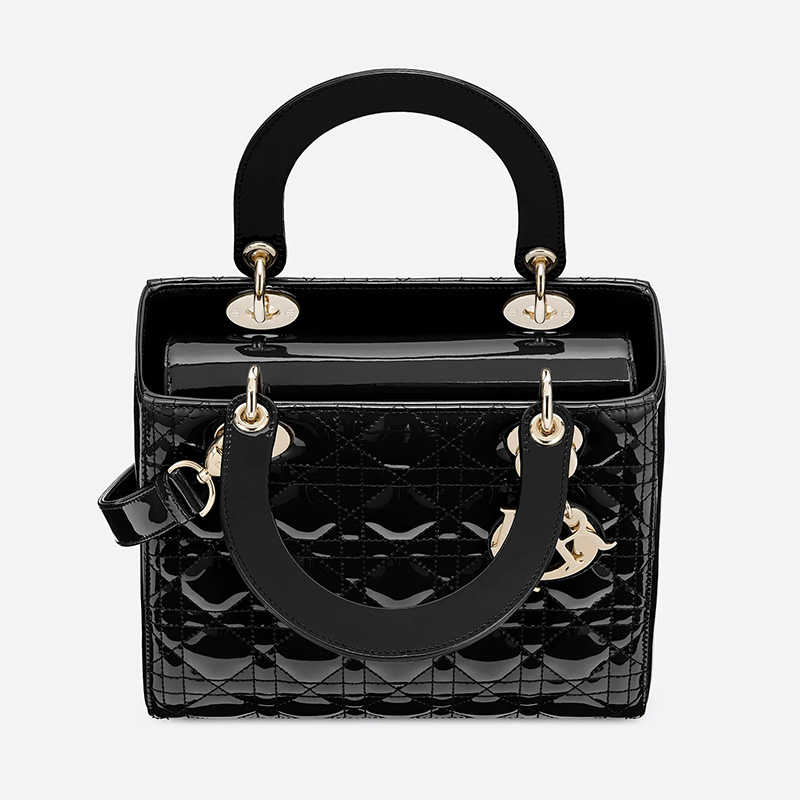 Medium Lady Dior Bag Patent Cannage Calfskin Black/Gold