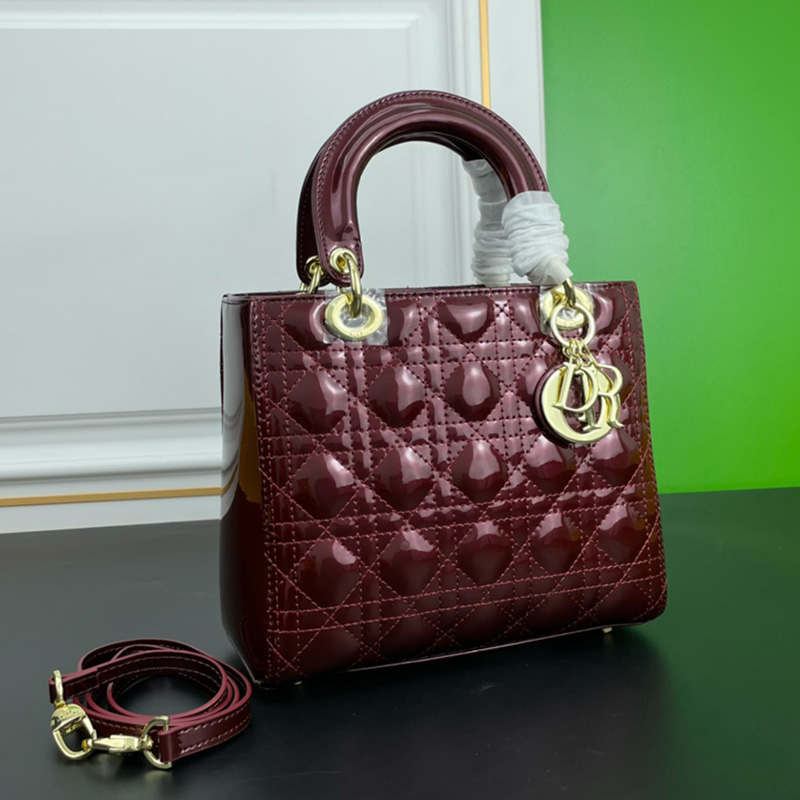 Medium Lady Dior Bag Patent Cannage Calfskin Burgundy/Gold