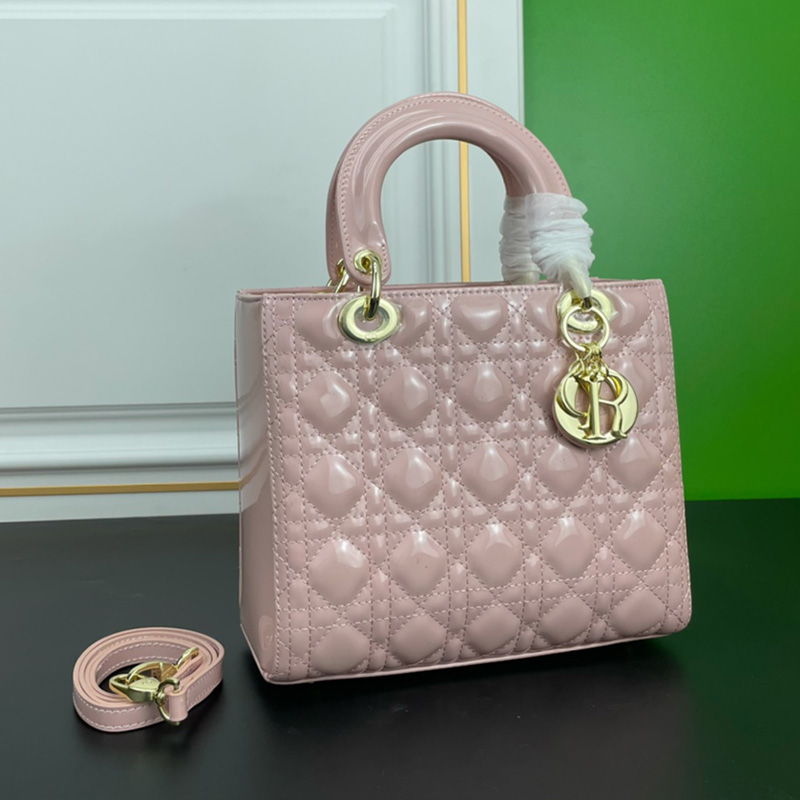 Medium Lady Dior Bag Patent Cannage Calfskin Pink/Gold