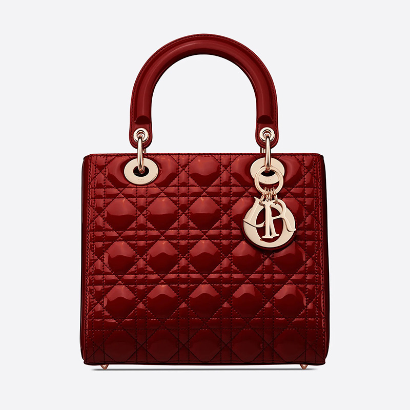 Medium Lady Dior Bag Patent Cannage Calfskin Red/Gold