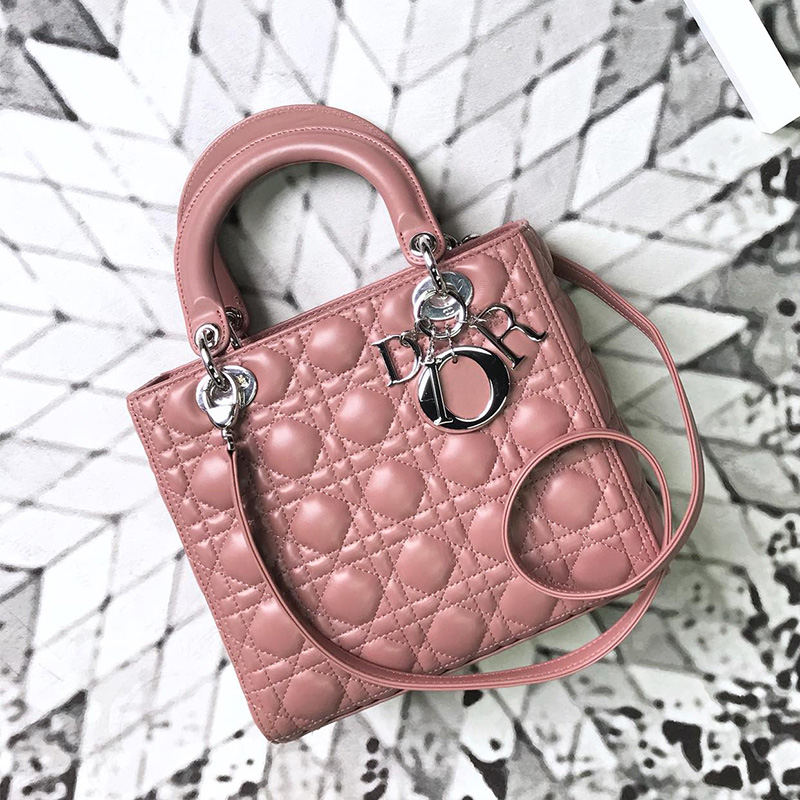 Medium Lady Dior Bag Cannage Lambskin Nude/Silver