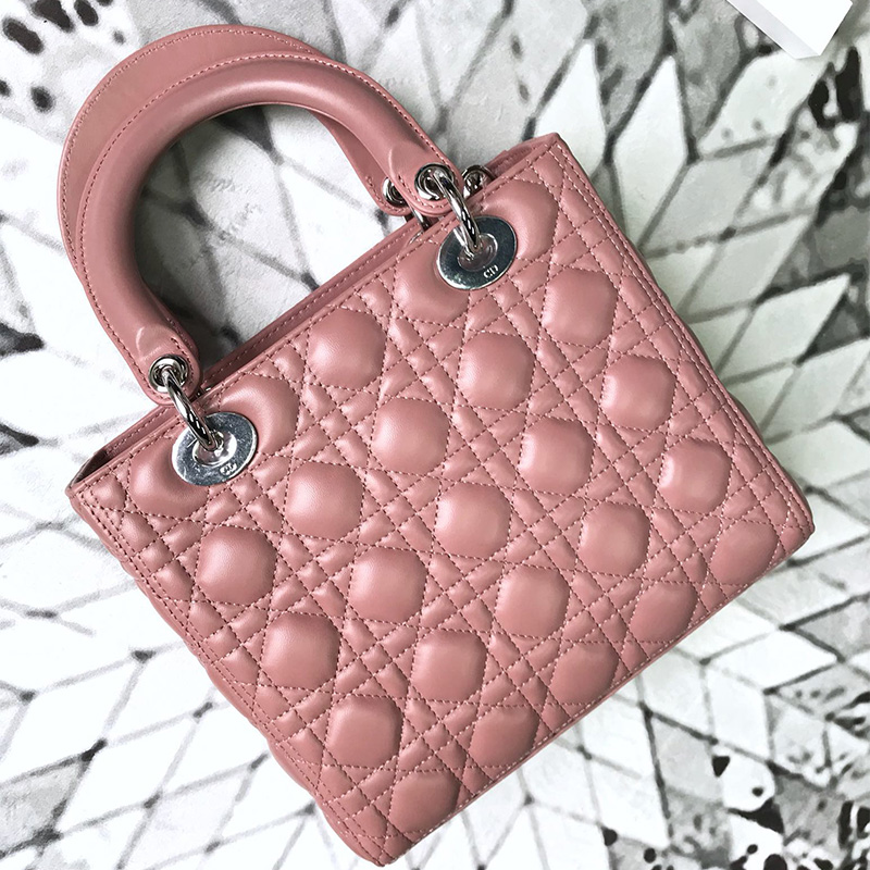 Medium Lady Dior Bag Cannage Lambskin Nude/Silver