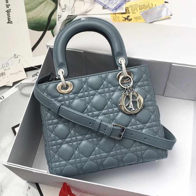 Medium Lady Dior Bag Cannage Lambskin Sky Blue/Silver