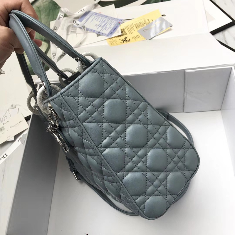 Medium Lady Dior Bag Cannage Lambskin Sky Blue/Silver