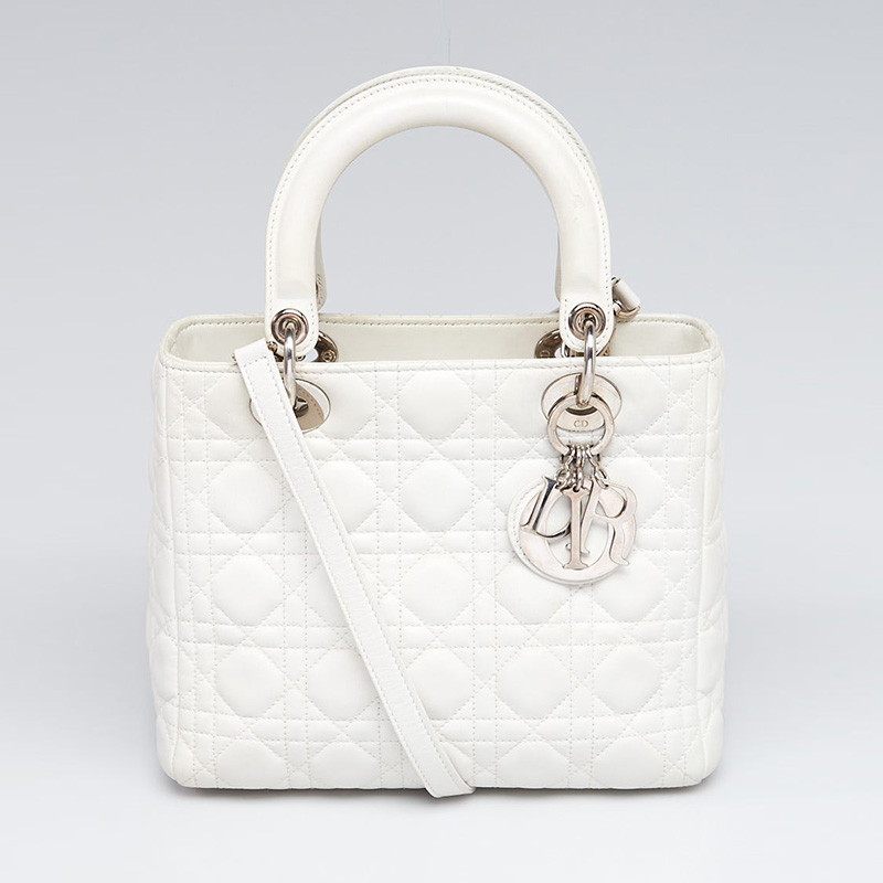 Medium Lady Dior Bag Cannage Lambskin White/Silver