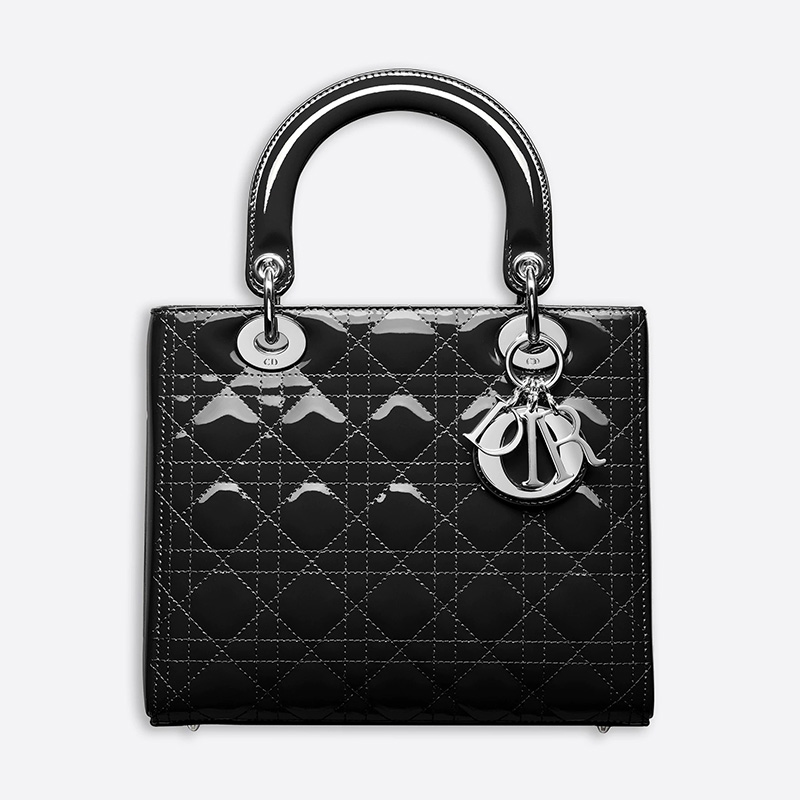 Medium Lady Dior Bag Patent Cannage Calfskin Black/Silver
