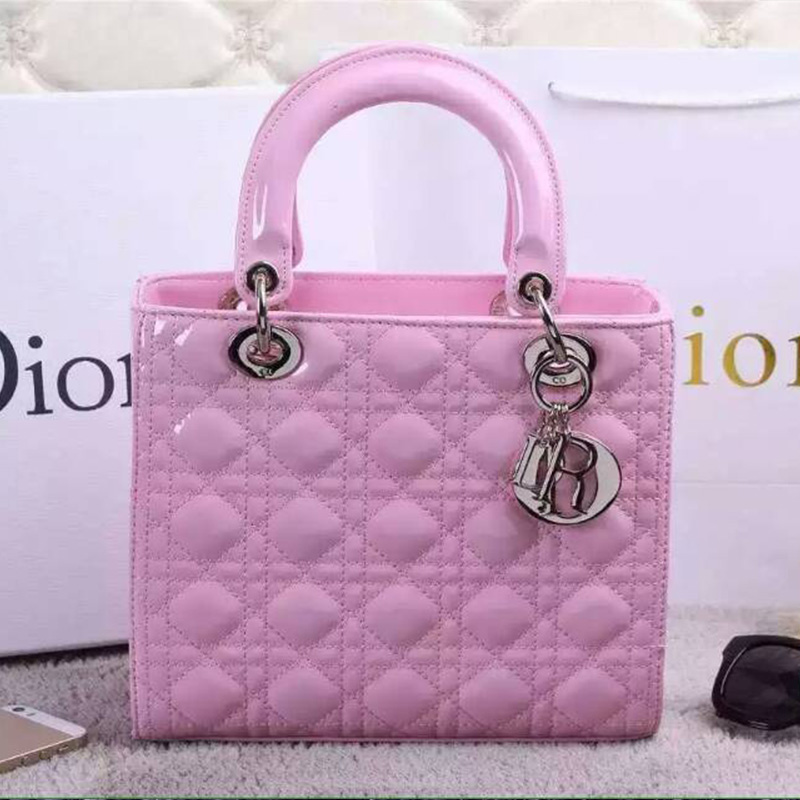 Medium Lady Dior Bag Patent Cannage Calfskin Pink/Silver
