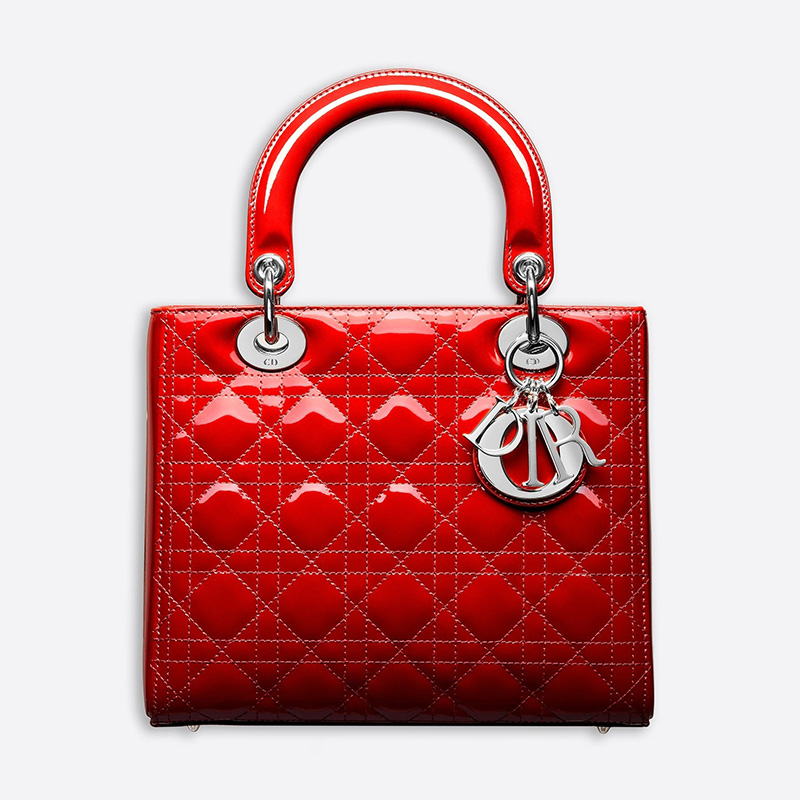 Medium Lady Dior Bag Patent Cannage Calfskin Red/Silver