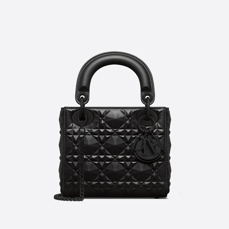 Mini Lady Dior Bag Ultramatte Cannage Calfskin with Diamond Motif Black