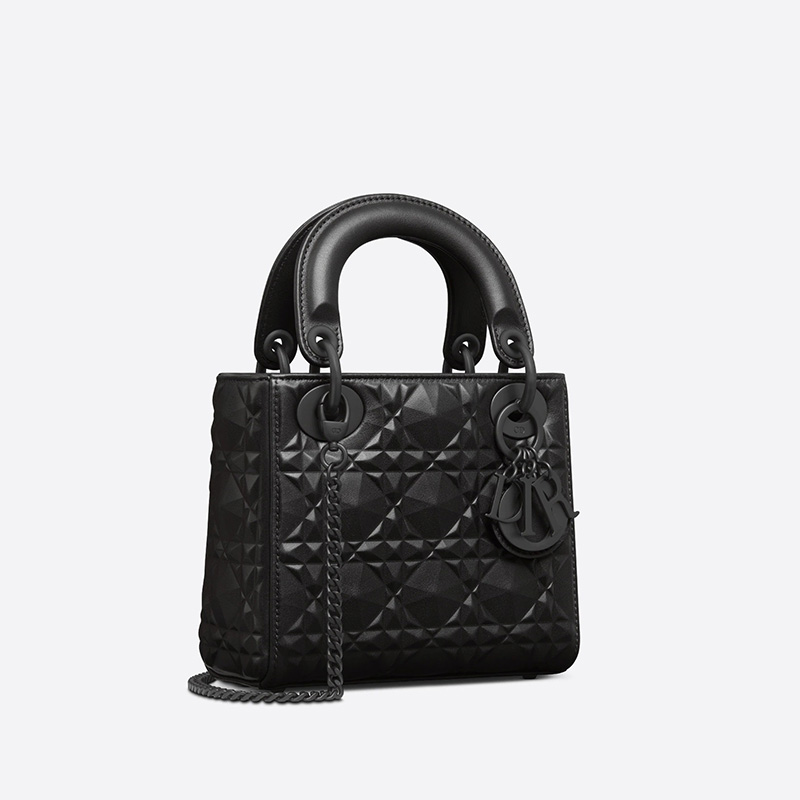 Mini Lady Dior Bag Ultramatte Cannage Calfskin with Diamond Motif Black