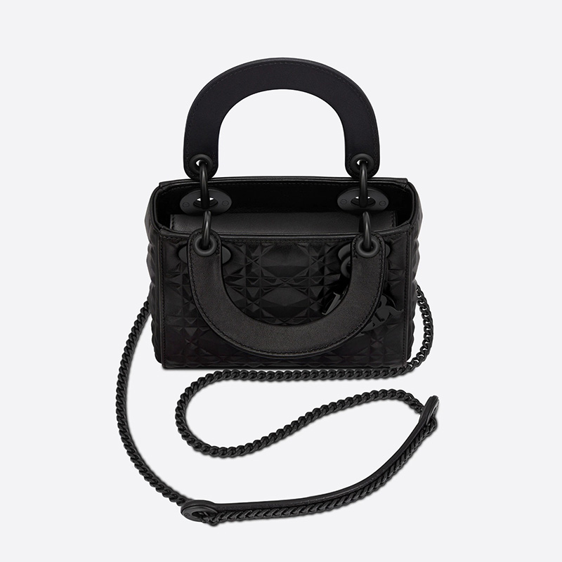 Mini Lady Dior Bag Ultramatte Cannage Calfskin with Diamond Motif Black