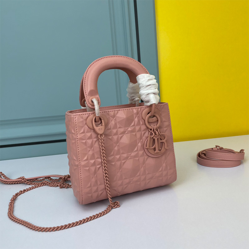 Mini Lady Dior Bag Ultramatte Cannage Calfskin with Diamond Motif Pink