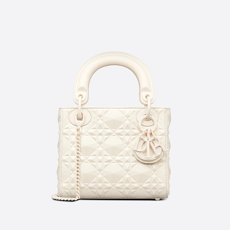 Mini Lady Dior Bag Ultramatte Cannage Calfskin with Diamond Motif White