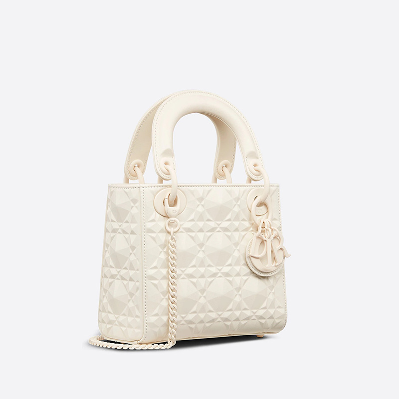 Mini Lady Dior Bag Ultramatte Cannage Calfskin with Diamond Motif White