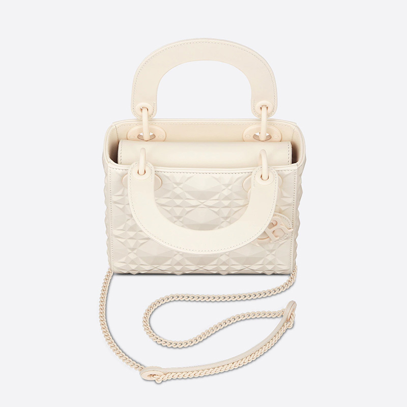 Mini Lady Dior Bag Ultramatte Cannage Calfskin with Diamond Motif White