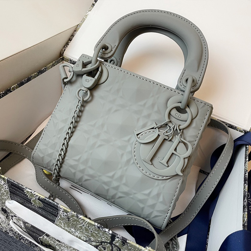 Mini Lady Dior Bag Ultramatte Frosted Cannage Calfskin Grey