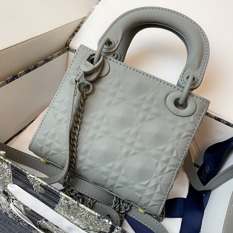 Mini Lady Dior Bag Ultramatte Frosted Cannage Calfskin Grey