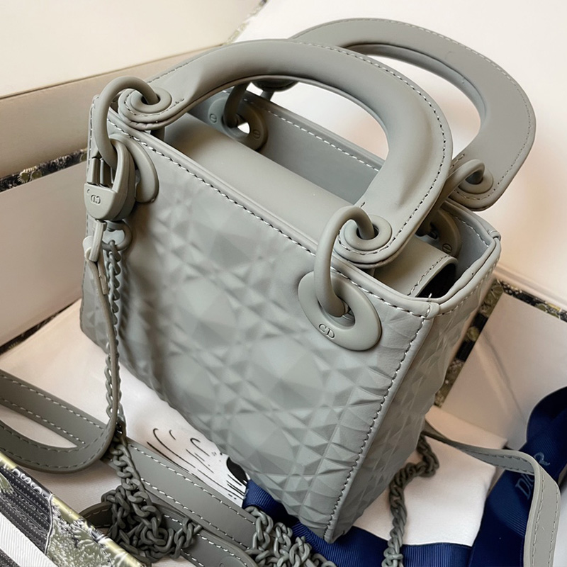 Mini Lady Dior Bag Ultramatte Frosted Cannage Calfskin Grey