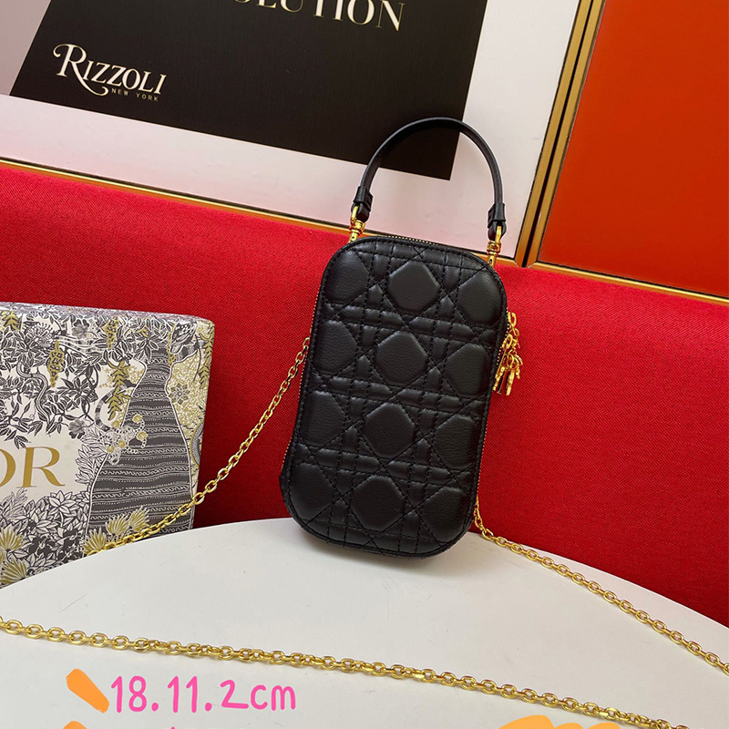 Lady Dior Phone Holder Cannage Lambskin Black