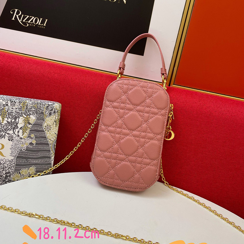 Lady Dior Phone Holder Cannage Lambskin Pink