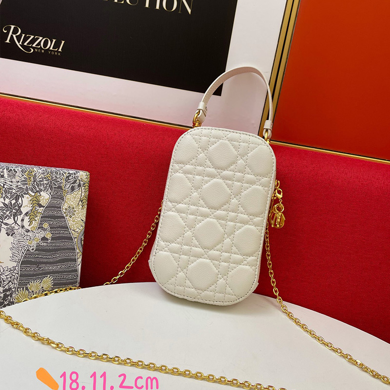 Lady Dior Phone Holder Cannage Lambskin White