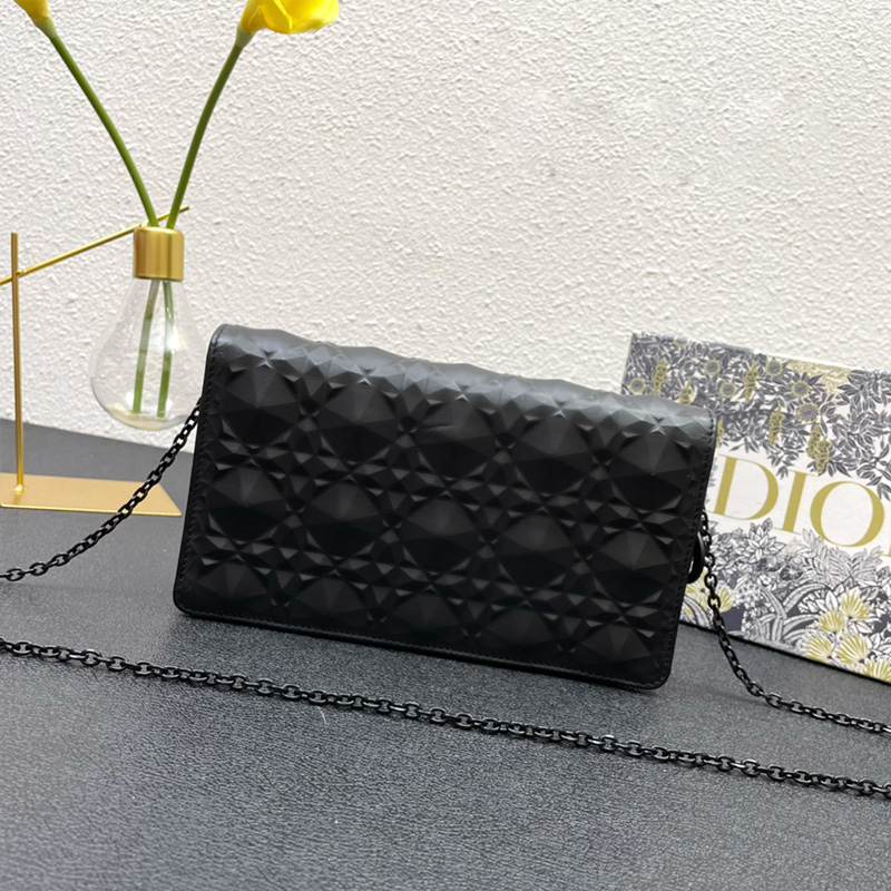 Lady Dior Pouch Ultramatte Cannage Lambskin with Diamond Motif Black