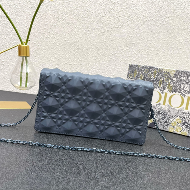 Lady Dior Pouch Ultramatte Cannage Lambskin with Diamond Motif Blue