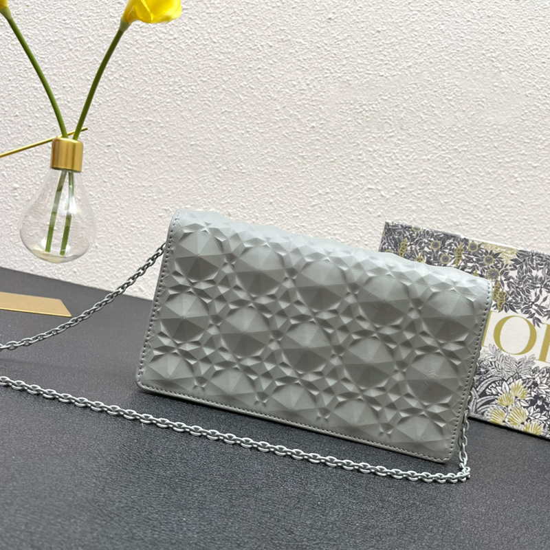 Lady Dior Pouch Ultramatte Cannage Lambskin with Diamond Motif Grey