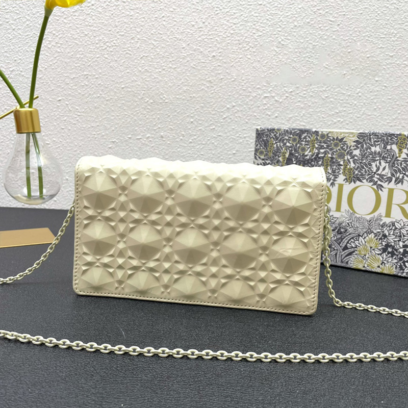 Lady Dior Pouch Ultramatte Cannage Lambskin with Diamond Motif White