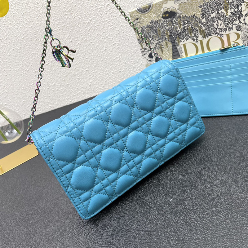 Lady Dior Pouch Emblematic Cannage Lambskin Blue