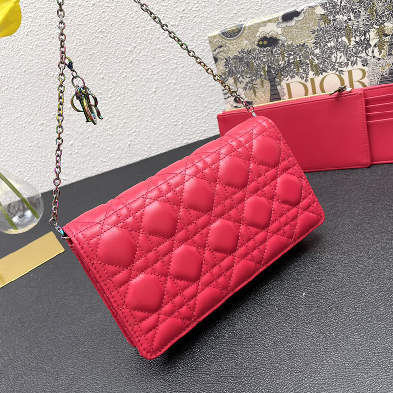 Lady Dior Pouch Emblematic Cannage Lambskin Red