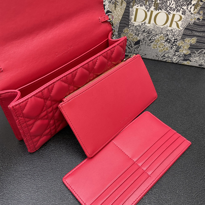 Lady Dior Pouch Emblematic Cannage Lambskin Red