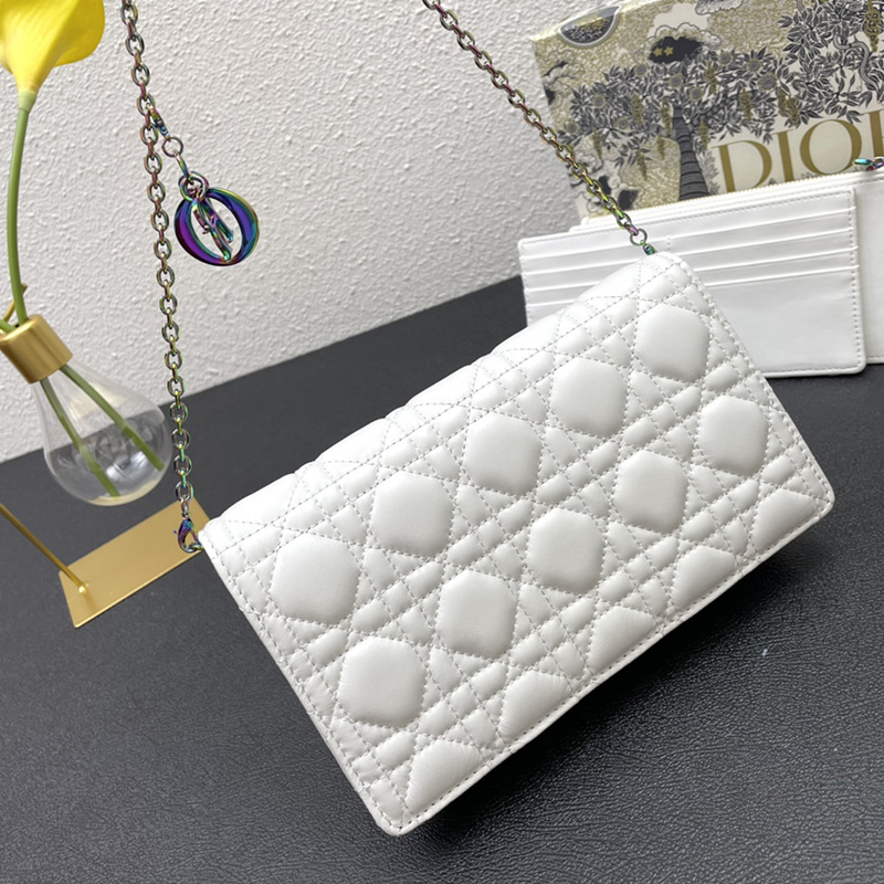 Lady Dior Pouch Emblematic Cannage Lambskin White