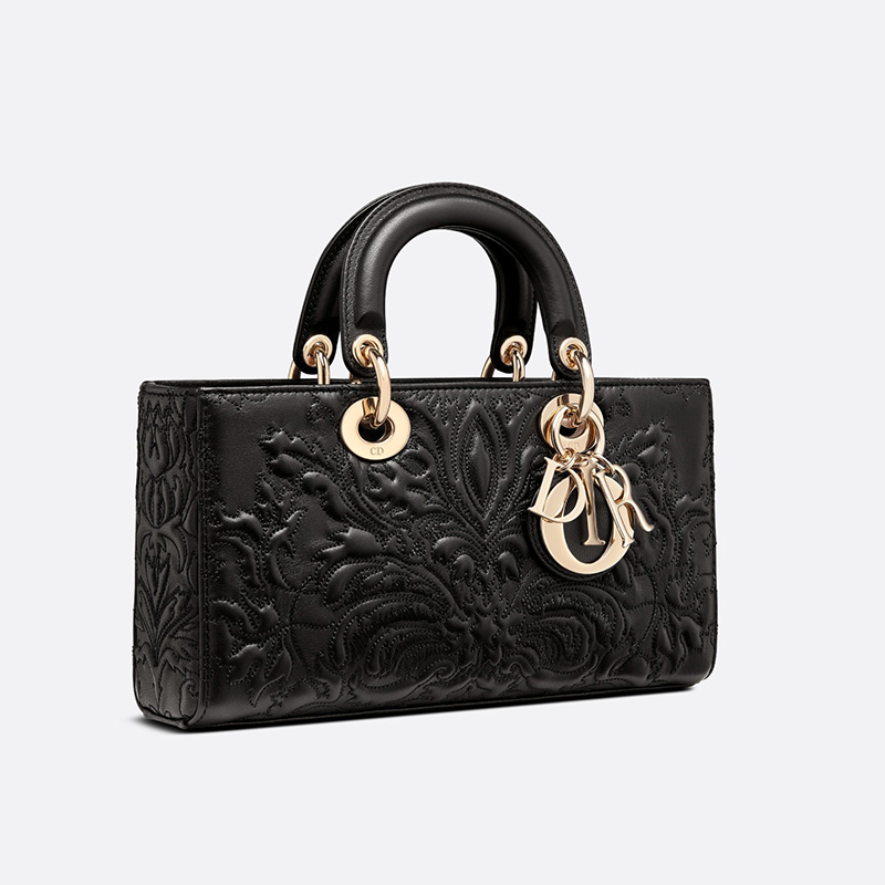 Medium Lady D-Joy Bag Ornamental Motif Quilted-Effect Lambskin Black