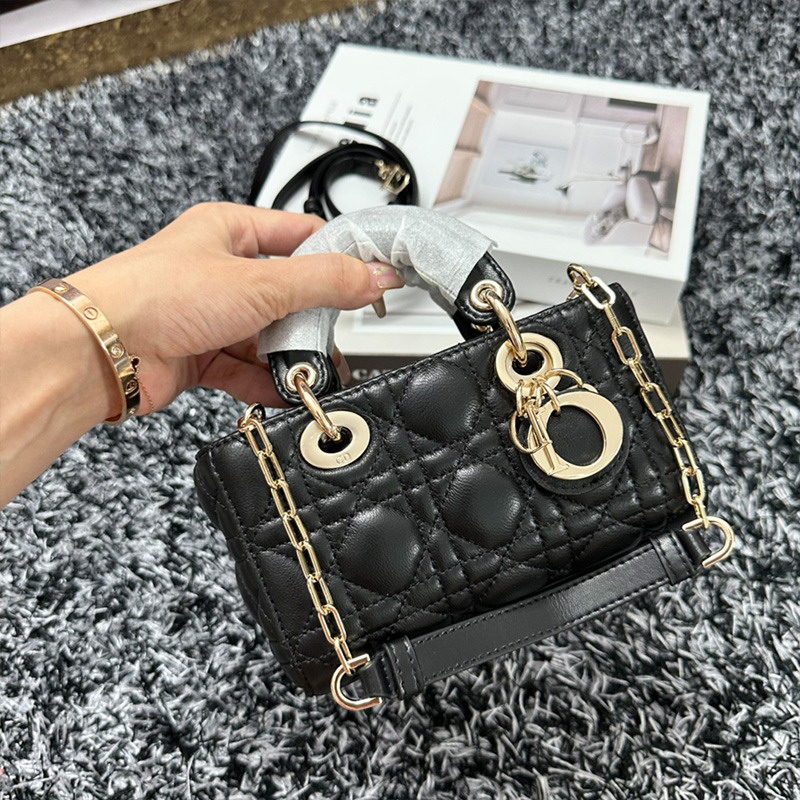 Micro Lady D-Joy Bag Cannage Lambskin Black