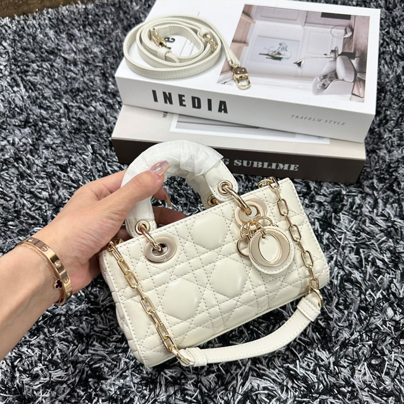 Micro Lady D-Joy Bag Cannage Lambskin White